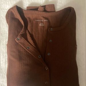 American Eagle Women's Long Sleeve Snap Front Henley Shirt | M